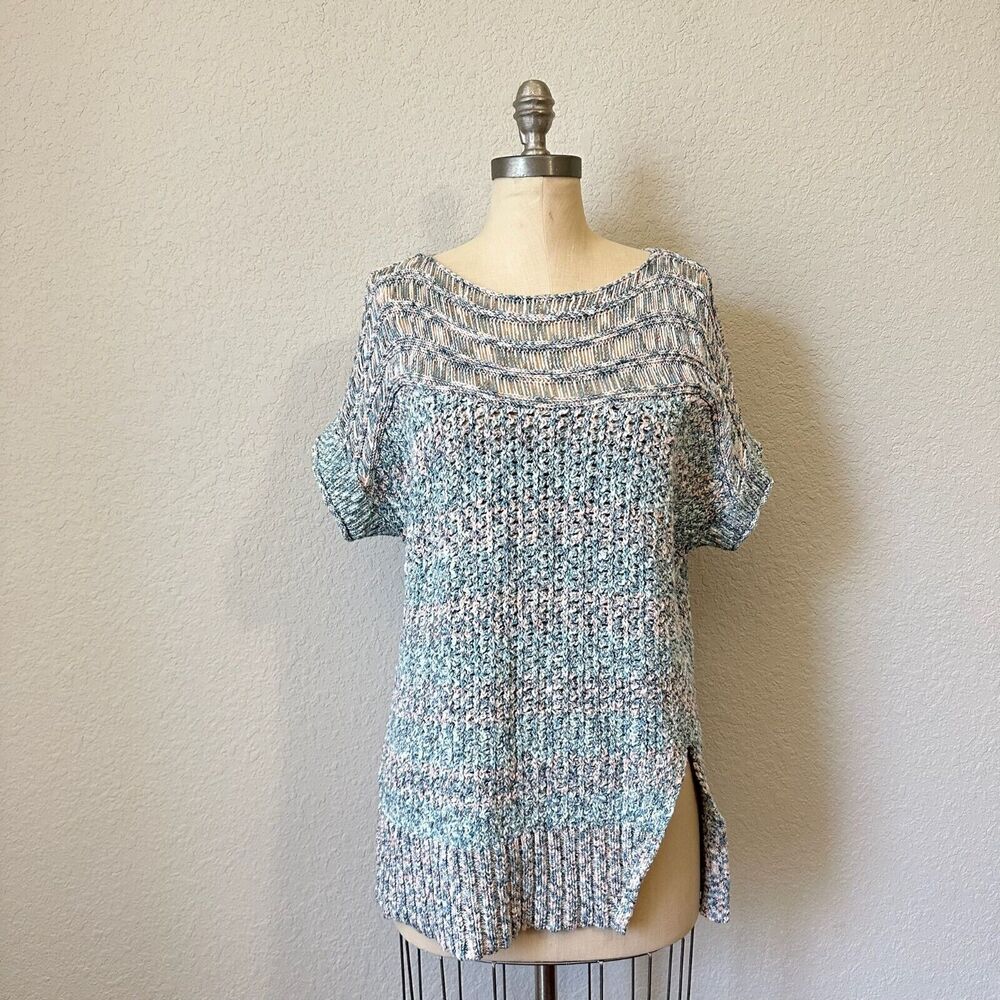 ANTHROPOLOGIE PILCRO Off The Shoulder Tunic Top Blue Chunky Knit